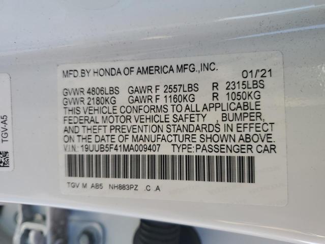 19UUB5F41MA009407 - 2021 ACURA TLX TECHNOLOGY 白色 照片 12
