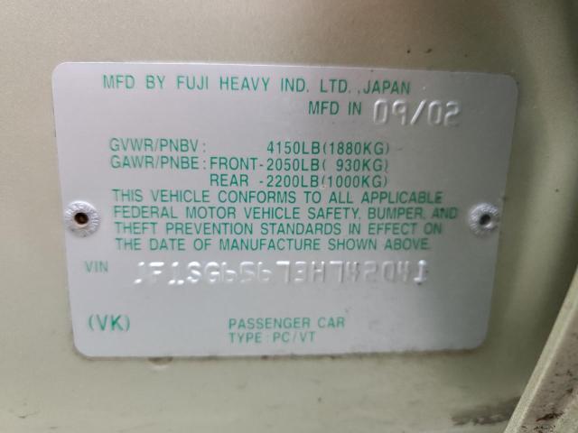 JF1SG65673H742041 - 2003 SUBARU FORESTER 2.5XS მწვანე ფოტო 12