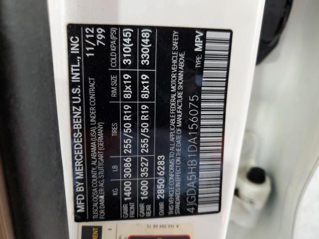 4JGDA5HB1DA156075 - 2013 MERCEDES-BENZ ML 350 4MATIC WHITE photo 13