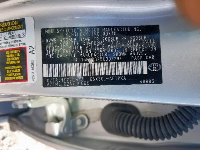 4T1BK3DB7BU397794 - 2011 TOYOTA AVALON BASE  照片 10