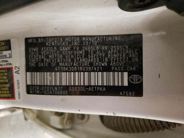 4T1BK3DB1BU397421 - 2011 TOYOTA AVALON BASE WHITE photo 13