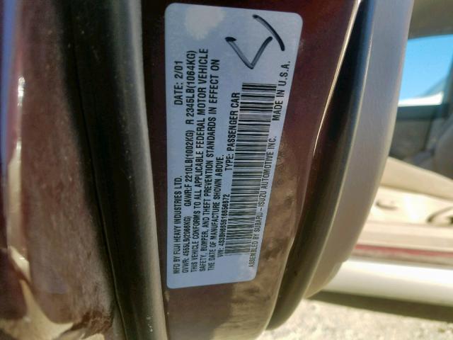 4S3BH665916656672 - 2001 SUBARU LEGACY OUTBACK  photo 10