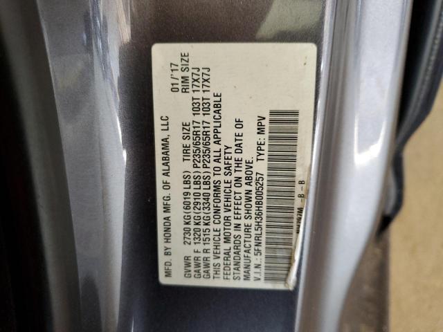 5FNRL5H36HB005257 - 2017 HONDA ODYSSEY SE GRAY photo 14