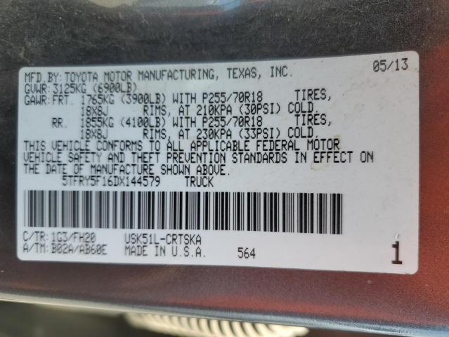 5TFRY5F16DX144579 - 2013 TOYOTA TUNDRA DOUBLE CAB SR5 GRAY photo 12