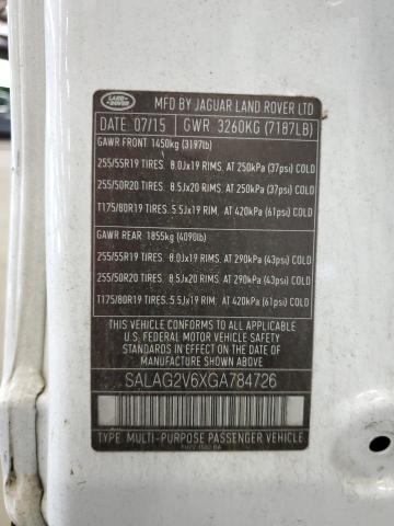 SALAG2V6XGA784726 - 2016 LAND ROVER LR4 HSE WHITE photo 12