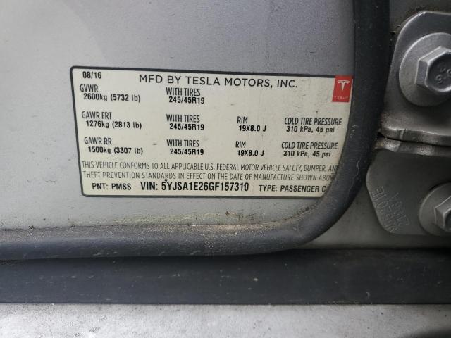 5YJSA1E26GF157310 - 2016 TESLA MODEL S SILVER photo 14