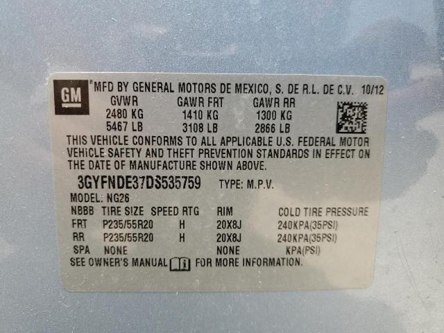 3GYFNDE37DS535759 - 2013 CADILLAC SRX PERFORMANCE COLLECTION Bleu photo 14