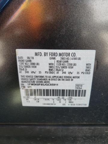 1FM5K8F85JGC85911 - 2018 FORD EXPLORER LIMITED GRAY photo 14