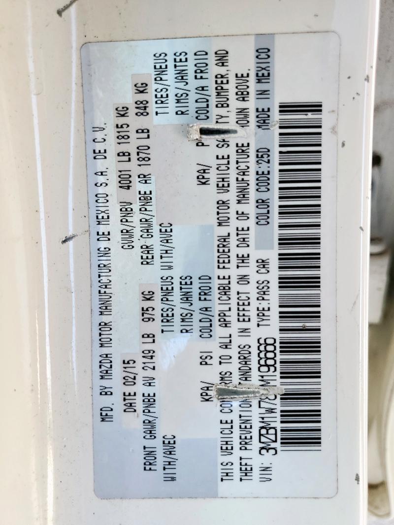 3MZBM1W78FM196666 - 2015 MAZDA 3 GRAND TOURING 白色 照片 12