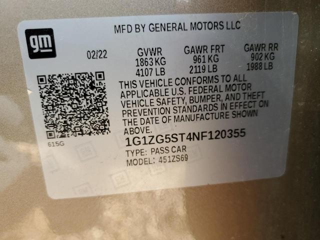 1G1ZG5ST4NF120355 - 2022 CHEVROLET MALIBU RS GOLD photo 12