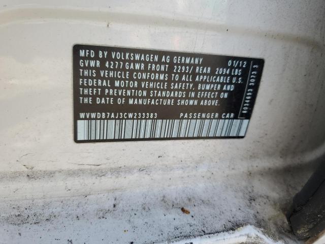 WVWDB7AJ3CW233383 - 2012 VOLKSWAGEN GOLF Սպիտակ լուսանկար 12