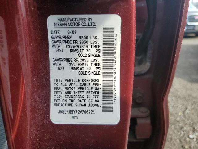 JN8DR09Y72W746224 - 2002 NISSAN PATHFINDER LE 栗色 照片 12