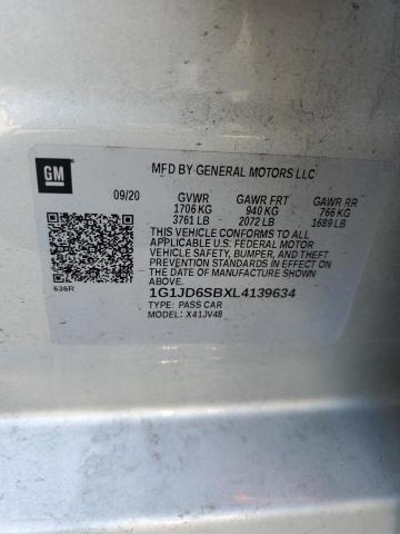 1G1JD6SBXL4139634 - 2020 CHEVROLET SONIC LT SILVER photo 12