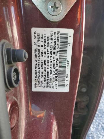 19XFB2F86FE086296 - 2015 HONDA CIVIC EX BURGUNDY photo 12