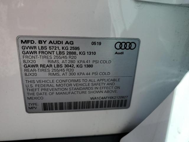 WA1C4AFY6K2120827 - 2019 AUDI SQ5 PRESTIGE WHITE photo 12