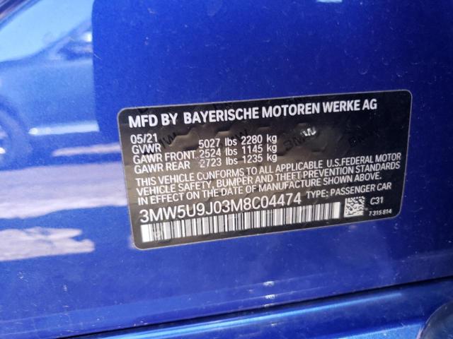 3MW5U9J03M8C04474 - 2021 BMW M340XI BLUE photo 12