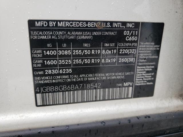 4JGBB8GB6BA718542 - 2011 MERCEDES-BENZ ML 350 4MATIC WHITE photo 13