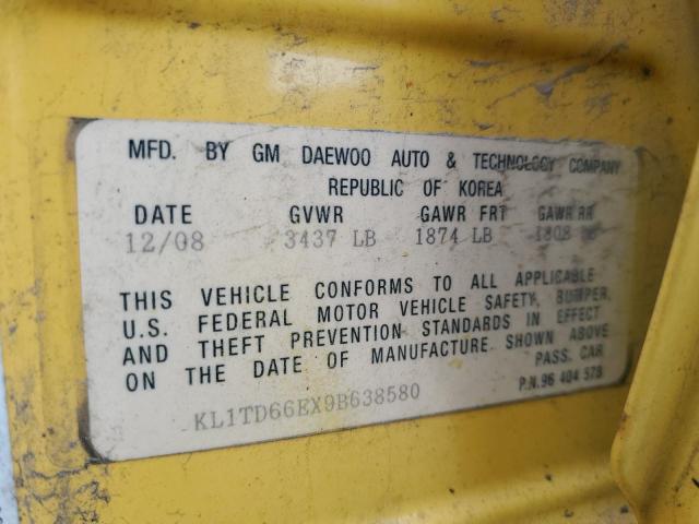 KL1TD66EX9B638580 - 2009 CHEVROLET AVEO LS 黄色 照片 12