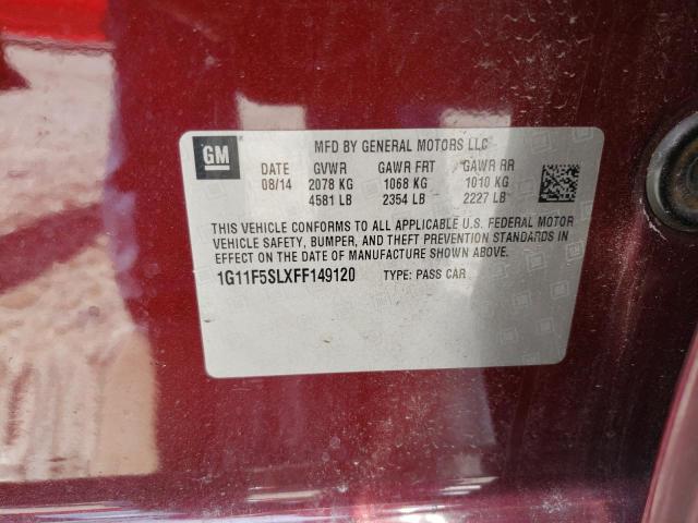 1G11F5SLXFF149120 - 2015 CHEVROLET MALIBU LTZ ბურგუნდია ფოტო 12