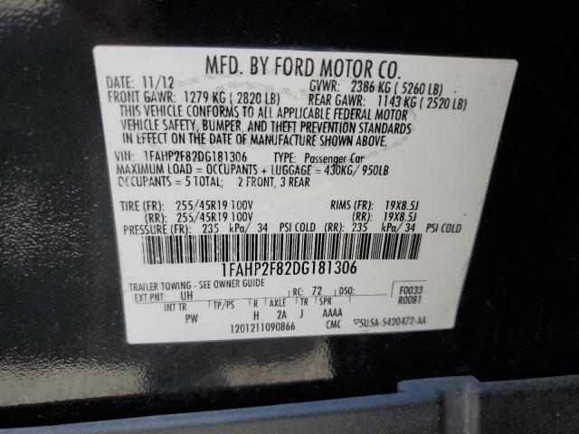 1FAHP2F82DG181306 - 2013 FORD TAURUS LIMITED BLACK photo 12