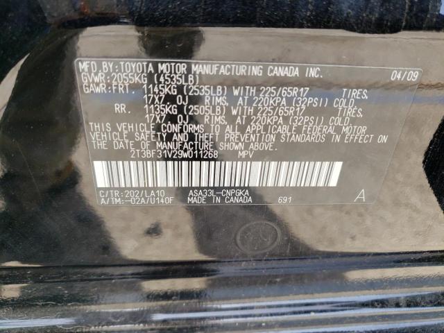 2T3BF31V29W011268 - 2009 TOYOTA RAV4 LIMITED BLACK photo 13