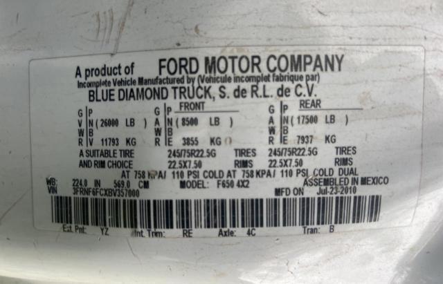 3FRNF6FCXBV357000 - 2011 FORD F650 SUPER DUTY WHITE photo 10