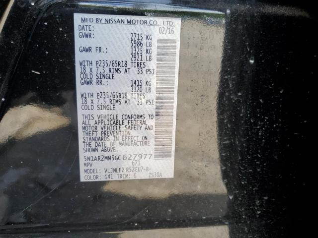 5N1AR2MM5GC627977 - 2016 NISSAN PATHFINDER S BLACK photo 13