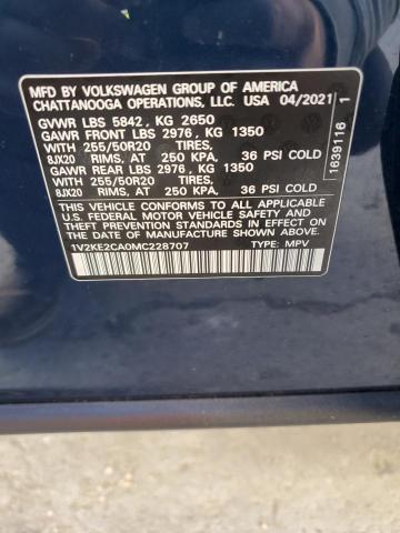 1V2KE2CA0MC228707 - 2021 VOLKSWAGEN ATLAS CROS SE BLUE photo 13