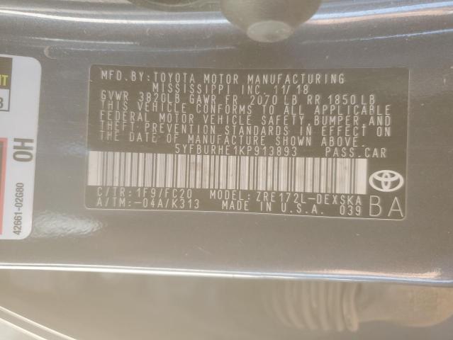 5YFBURHE1KP913893 - 2019 TOYOTA COROLLA L 石墨色 照片 12