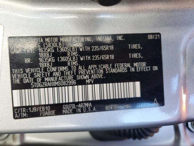 5TDGZRAHXMS082996 - 2021 TOYOTA HIGHLANDER XLE 银色 照片 13