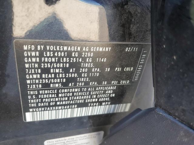 WVGBV7AXXBW540188 - 2011 VOLKSWAGEN TIGUAN S BLACK photo 12