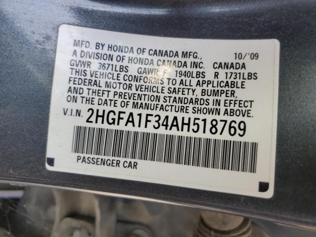 2HGFA1F34AH518769 - 2010 HONDA CIVIC VP GRAY photo 12