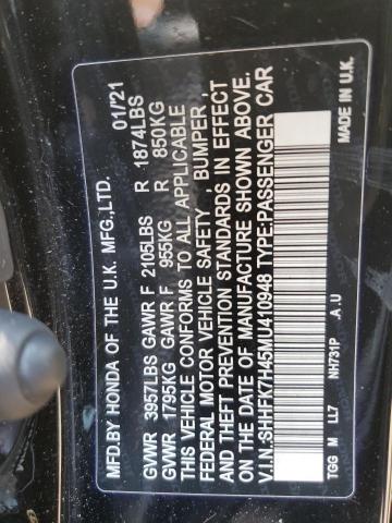 SHHFK7H45MU410948 - 2021 HONDA CIVIC SPORT 黑色 照片 12