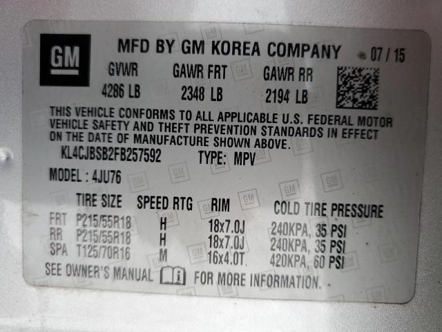 KL4CJBSB2FB257592 - 2015 BUICK ENCORE CONVENIENCE 银色 照片 13