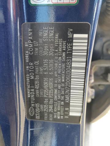 KM8JN72D06U304831 - 2006 HYUNDAI TUCSON GLS BLUE photo 12