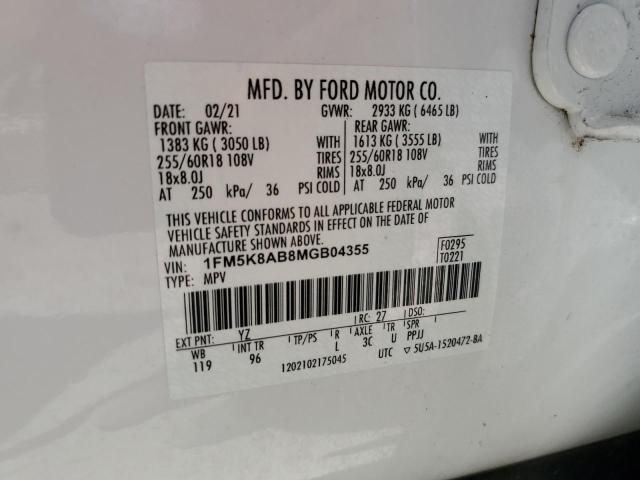 1FM5K8AB8MGB04355 - 2021 FORD EXPLORER POLICE INTERCEPTOR WHITE photo 13