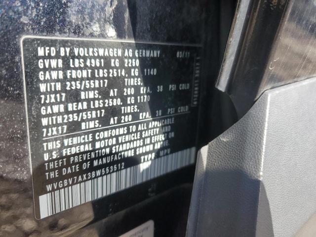 WVGBV7AX3BW553512 - 2011 VOLKSWAGEN TIGUAN S BLACK photo 13