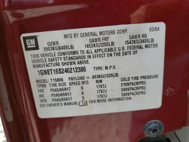 1GNET16S246212386 - 2004 CHEVROLET TRAILBLAZE EXT LS RED photo 13