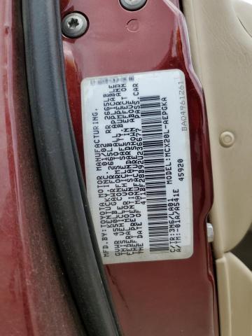 4T1BF28B92U236677 - 2002 TOYOTA AVALON XL BURGUNDY photo 12