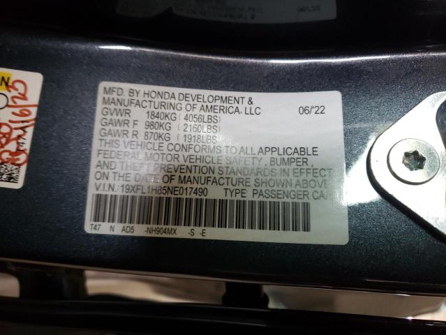 19XFL1H85NE017490 - 2022 HONDA CIVIC SPORT TOURING فحمي صورة 12