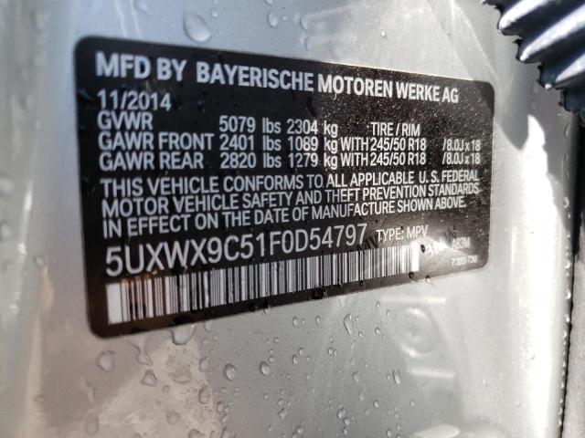 5UXWX9C51F0D54797 - 2015 BMW X3 XDRIVE28I SILVER photo 13