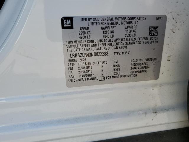 LRBAZLR43ND033283 - 2022 BUICK ENVISION PREFERRED 白色 照片 13