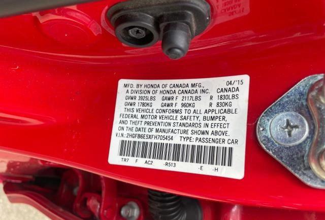 2HGFB6E5XFH705454 - 2015 HONDA CIVIC SI RED photo 10