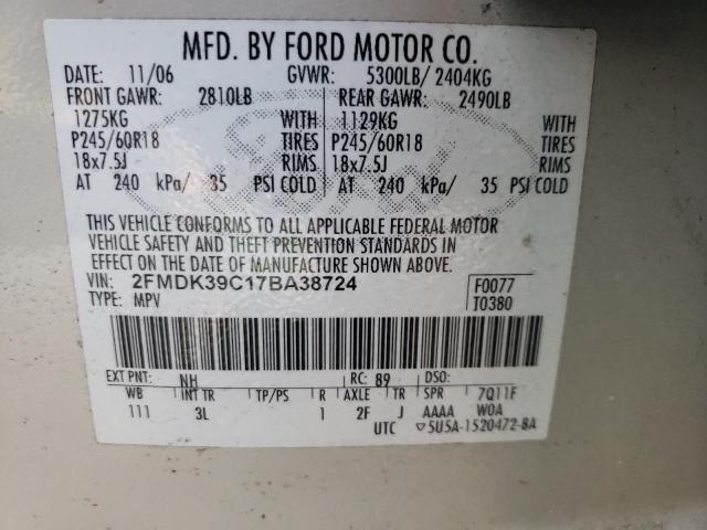 2FMDK39C17BA38724 - 2007 FORD EDGE SEL PLUS SILVER photo 12