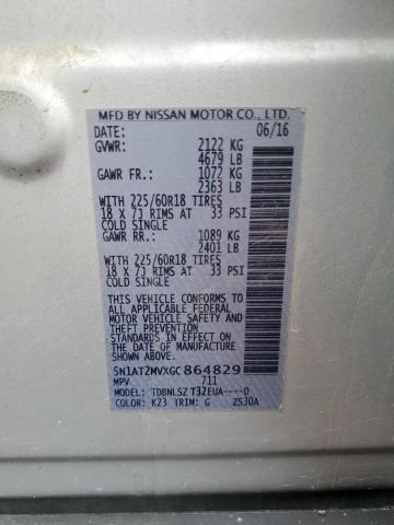 5N1AT2MVXGC864829 - 2016 NISSAN ROGUE S SILVER photo 12