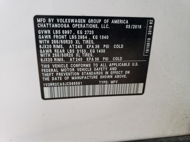 1V2RR2CA3JC565581 - 2018 VOLKSWAGEN ATLAS SEL WHITE photo 13