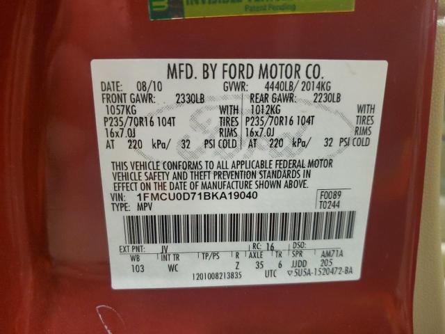 1FMCU0D71BKA19040 - 2011 FORD ESCAPE XLT RED photo 13