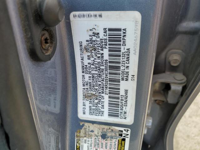 2T1KR32E04C300206 - 2004 TOYOTA COROLLA MA XR BLUE photo 12