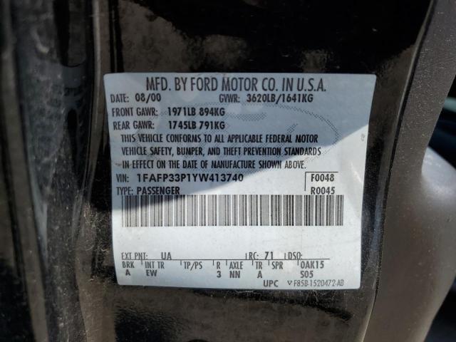 1FAFP33P1YW413740 - 2000 FORD FOCUS LX BLACK photo 12