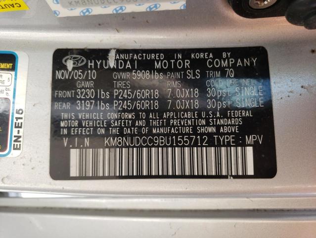 KM8NUDCC9BU155712 - 2011 HYUNDAI VERACRUZ GLS SILVER photo 13